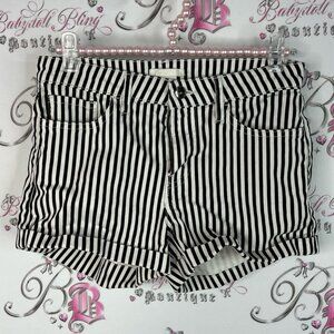 H&M shorts cuffed bottom stripes Black and White Striped Jean Shorts